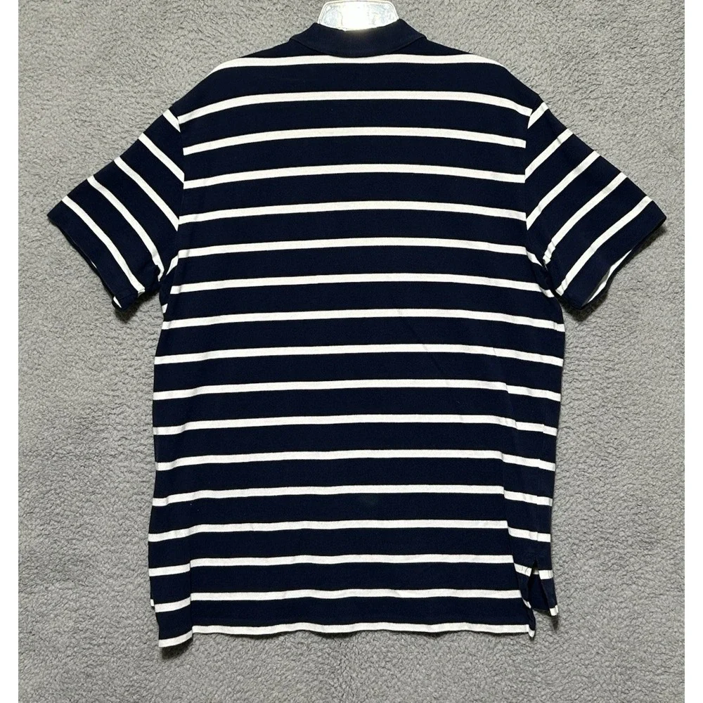 Polo Ralph Lauren Mens Black White Striped‎ Short Sleeve Polo Shirt Pocket Sz XL